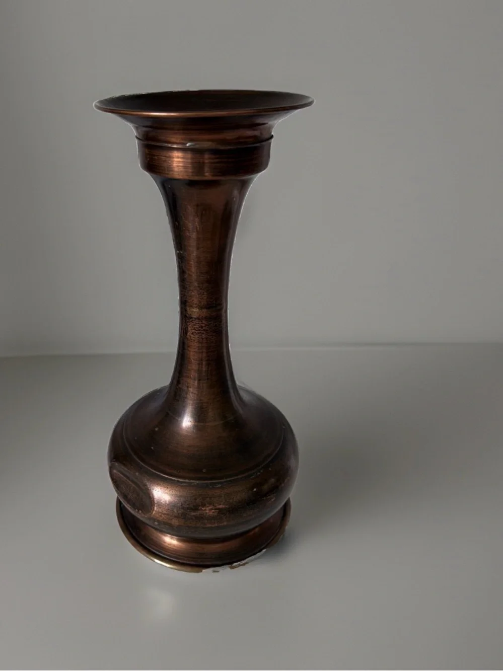Vintage Patinated Brass Trumpet Candle Holder / Bud Vase – 12.5